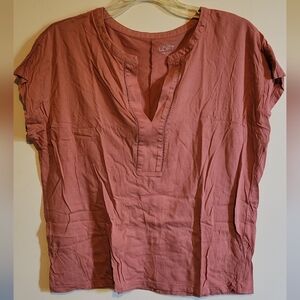 ANN TAYLOR THE LOFT Salmon Jersey Tunic Cut Detailed Collar Shirt